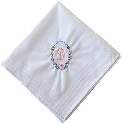 ETHO13 Pack Bakers Dozen Womens/Ladies White Handkerchiefs With Initial Embroidery, 100% Cotton, Letter D