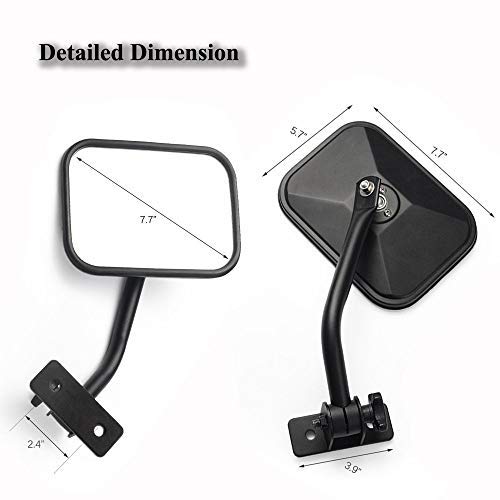AutoMotor A Pair 7 INCH Rectangular Off Road Barricade Adventure Mirrors, doorless Off Side Rear View Mirror for 2007-2017 Jeep Wrangler JK JKU TJ Door Off Mirrors doorless Mirrors Black Accessories