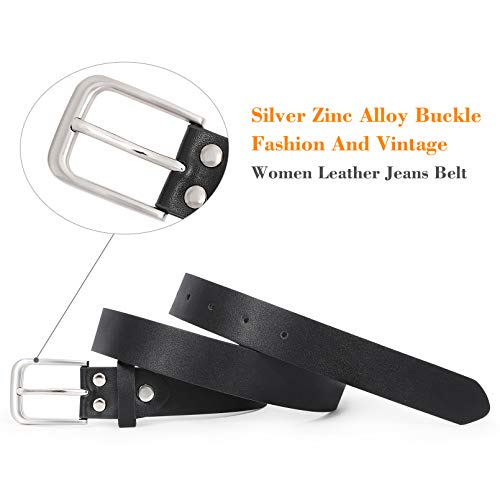 Women Casual Leather Belt for Jeans, Fashion Ladies Waist Dress Belt M, Black