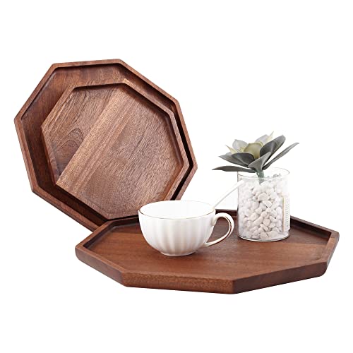 GMWD Set of 3 Ebony Wood Serving Trays, Food Tray Platter Octagon Dessert Plates Wooden Decorative Tray Charcuterie Board for Serving Breakfast Snacks Bread Fruit Party Appetizers