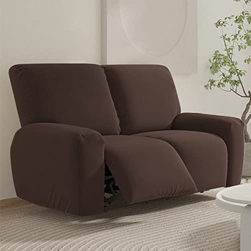 FANSU Stretchhusse für Relaxsessel Komplett Sesselschoner für Recliner Chair, Einfarbig Sesselbezug mit Taschen Wohnzimmer Elastisch Bezug für Fernsehsessel (Kaffee, 2 Sitzer)
