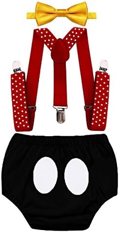 IZKIZF Baby Boys 1st Birthday Cake Smash Mickey Costume Photo Props Party Outfits Diaper Cover Suspenders Bow Tie