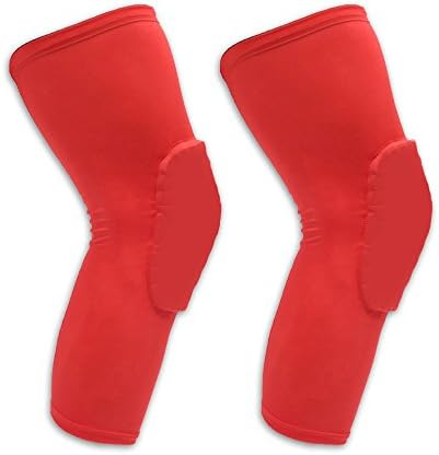 Compression Extended Leg Sleeves, with Knee Pad for Men Women and Youth, Basketball and more Sports,1 Pair / 2 pcs Red (M)