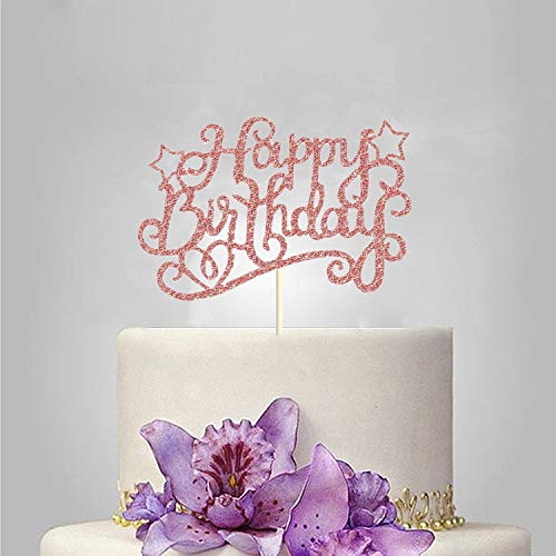 7 Pack Glitter Rose Gold Happy Birthday Cake Toppers Pack Star Cupcake Party Decor Decorations (B)