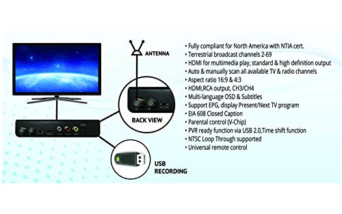 KORAMZI HDTV Digital TV Converter Box ATSC with USB Input for Recording and Media Player CB-107 (Certified Refurbished)