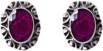 Red Ruby Gemstone Stud Earrings in Sterling Silver for Women