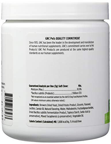 GNC PETS ADVANCED DIGESTION DOG SUPPLEMENTS, SOFT CHEW DIGESTIVE SUPPORT WITH FLAXSEED & PROBIOTICS FOR GUT HEALTH, CHICKEN FLAVOR VITAMINS & ENZYMES SUPPLEMENT FOR ALL DOGS, 90 COUNT