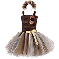 HJTT Brown Lion Tutu Dress for Girls Birthday Party Animal Costume with Headband Outfit Tulle (Lion, Large)