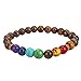 Casoty Men Women 8mm Lava Rock 7 Chakras Diffuser Bracelet Set of 4， Natural Stone Beads Elastic Healing Yoga Bracelets