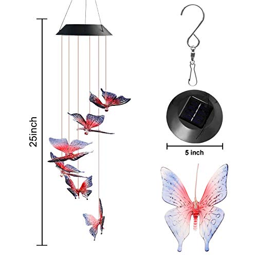 image for HOODO Wind Chime Solar Light Color Changing Butterfly LED Wind Chime P