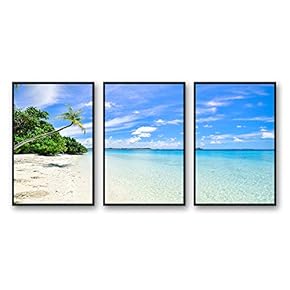 Framed Canvas Wall Art for Living Room, Bedroom Ocean Sea Beach Canvas Prints for Modern Home Decoration Ready to Hang - 16"x24"x3 Panels