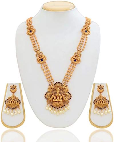 Swam Creations South Indian Temple Jewelry Antique Matt Long Gold Plated Necklace Set Jewelry