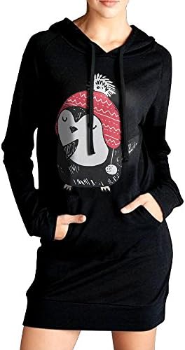 Christmas Dabbing Penguin Slim Fit Hoodie Pockets Dress Long Sleeve Casual Sweatshirt For Women Black