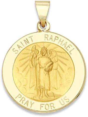 Genuine 14K Yellow Gold Round Saint Raphael Medal