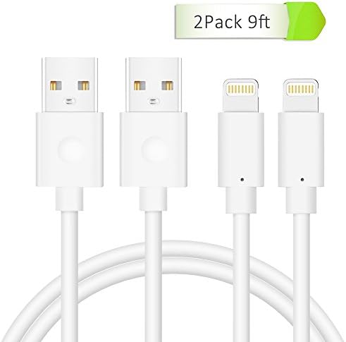 Alanda iPhone Cable Charging Cord High Speed Durable Lightning to USB Data &amp; Sync Charging Cable for iPhone 7 SE 6s 6 6 plus 5 5s iPad Air and Mini iPod Touch 5th Compatible with iOS (2pcs 9ft White)