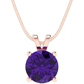 Clara Pucci 14K Rose Gold Plated Solitaire 16" Box-Chain Necklace - Sterling Silver 1ct Round Cut Amethyst Pendant