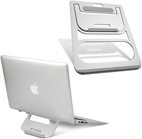 Modrine Folding Laptop Stand, Aluminum Ventilated Cooling MacBook Stand - Portable Elevated Laptop Riser with Non-Slip Pads for Apple MacBook Air, MacBook Pro, All Laptop & Notebook, Silver
