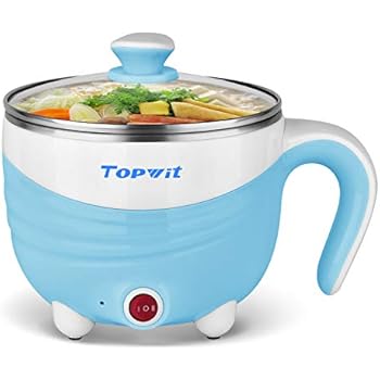 Electric Hot Pot 1.5L, Rapid Noodles Cooker, Mini Pot, Cook Perfect for Ramen, Egg, Pasta, Dumplings, Soup, Porridge, Oatmeal, Blue - A Must Have Cooker For Student - Topwit
