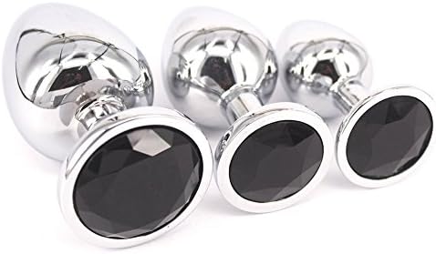HongDLi 3Pcs/Size Stainless Steel A-n-a-l Bu-tt Pl-ug Base With Jewelry Birth Stone Butt-Anal-Play(Black)