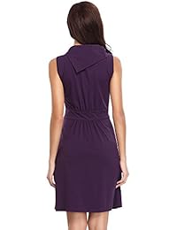 HUHOT Vestido sin mangas con cuello de vaca para verano, informal, acampanado, con bolsillo