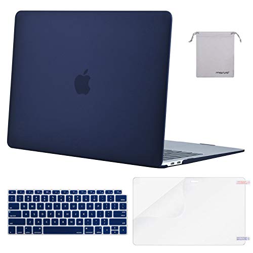 MOSISO MacBook Air 13 inch Case 2019 2018 Release A1932 with Retina Display, Plastic Hard Shell & Keyboard Cover & Screen Protector & Storage Bag Compatible with MacBook Air 13, Navy Blue