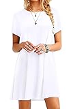 YMING Simple Loose Dress for Women Summer Short Sleeve A Line Dress White L