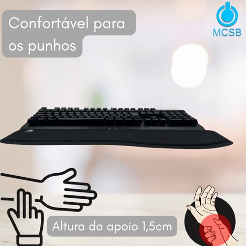 Mcsb Apoio De Punho Teclado Ergonômico Descanso Macio Almofada Ortopédico Pulso Tendinite Nr17 Pulso Digitação Confort Suporte Espuma Gel (Preto)