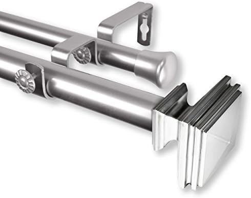 Rod Desyne 100-36-665-D Bedpost 1" OD 66-120 inch-Satin Nickel Double Curtain Rod Set, 66-120"
