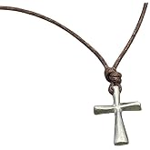 Zulasurfing Studios Cross Necklace for Men, Small Pewter Cross on Leather Cord, Handmade in USA - Mens Surfer Rope Necklace, Christian Gift for Boys, Teens, Dad