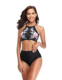 LALAVAVA traje de baño de dos piezas con estampado floral de cintura alta para dama