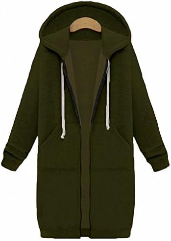 Winter Coats Women Long Hooded Sweatshirts Coat Casual Pockets Zipper Solid Outerwear Hoodies Jacket Army Green 5XL