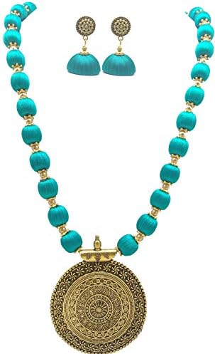 MDS FASHIONSHandmade Silk Thread Beads with Antique Chakra Necklace and Earrings Set for Beautiful Women (MDS-1046)