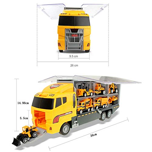 Joyfia 11 in 1 Die-cast Construction Truck Vehicle Car Toy Set Play Vehicles in Carrier Truck, Alloy Metal Car Model Excavator Dumper Bulldozer Road Roller for Kids Boys Girls