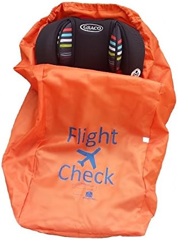 Alnoor USA Car Seat Travel Bag and Carrier for Gate Check with Travel Pouch, Bright Orange with Blue Letters for Airport
