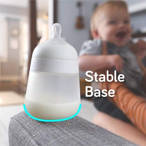 Nanobebe Flexy Silicone Baby Bottles, Anti-Colic, Natural Feel, Non-Collapsing Nipple, Non-Tip Stable Base, Easy to Clean - 2-Pack, White, 9 oz