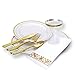224 PCS Gold Disposable Dinnerware Set for 32 Guest. Gold Rimmed Plastic Dinner Plates with Gold Rimmed Cups Silverware and Napkins. Ideal for Parties, Weddings, Baby Showers, Thanksgivings.