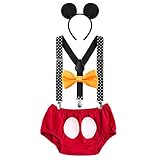 Baby Boys First Birthday Christmas Costume Cake Smash Outfits Y Back Suspenders Bloomers Bowtie Set Mouse Ear Headband 6-12 Months