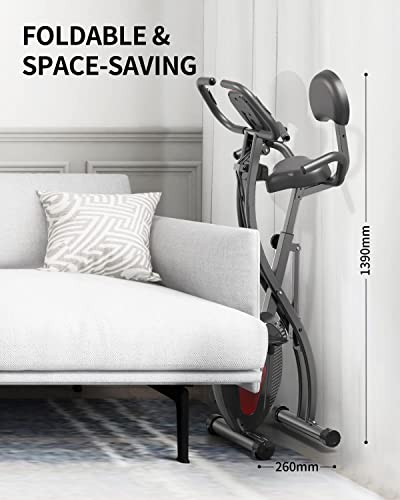 PROIRON Foldable Exercise Bike Fitness Bike 3 in 1, 8 Levels of Magnetic Resistance & Comfortable Adjustable Seat, Indoor Exercise Bike Tablet Holder & Digital Monitor
