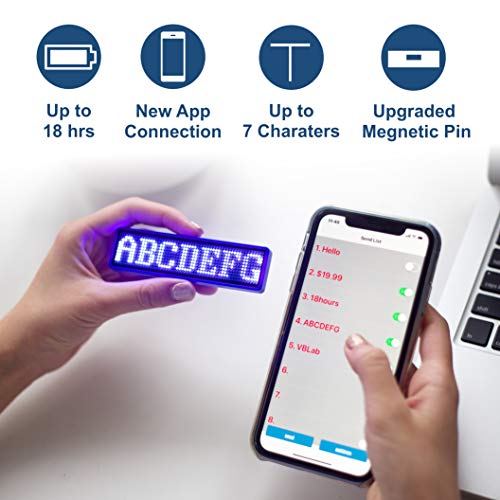 VBLab 18 Hours Wireless Bluetooth LED Name Badge Rechargeable Led Name Sign (Blue Pro Version)