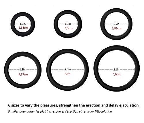MON AMOUR Anneau de Pénis - Ring - Sextoys Homme Masculin Couple - Lot de 6 (Diamètre Différents) - Silicone Médical - Cockring - Augmente l’Érection - Retarde l’Ejaculation Orgasme - Qualité Premium