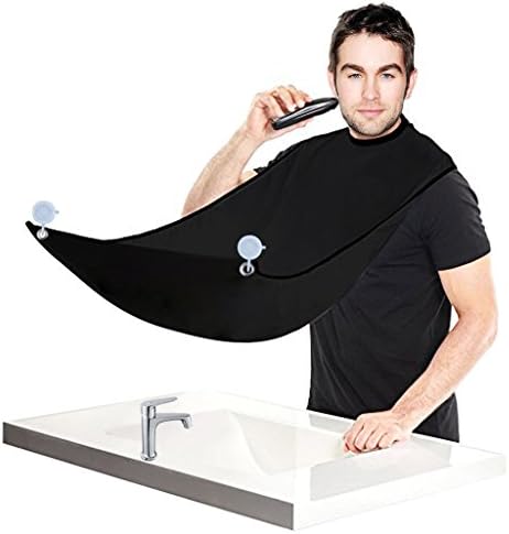 Beard Bib Catcher Aprons For Men Shaving and Trimming, Hair Clippings Catcher With 2 Suction (Black)