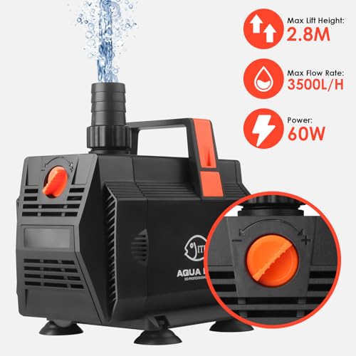 ITIY Submersible Water Pump Pond Pump, Water Fountain Pump Aquarium Water Pump with Flow Control for Fish Tank, Waterfall, Outdoor, Hydroponics (60W 3500L/H)