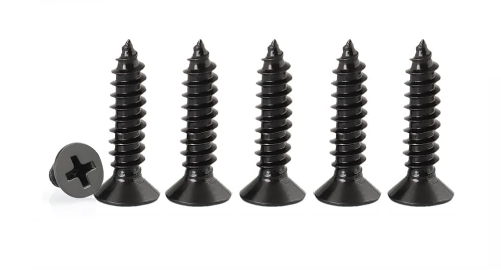 Black M4 x 20mm Carbon Steel Wood Screws, 100 PCS - Flat Head, Self Tapping, DIY Woodworking Screws with Box