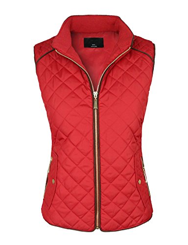 makeitmint Women's Basic Solid Quilted Padding Jacket Vest w/ Pockets 3XL YJV0002_Red