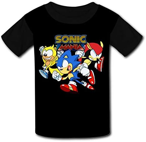 Black Raglan T-Shirts, Son-ic - Man-ia Short Sleeve Sports Sweat Tee for Teen Kids Boys Girls