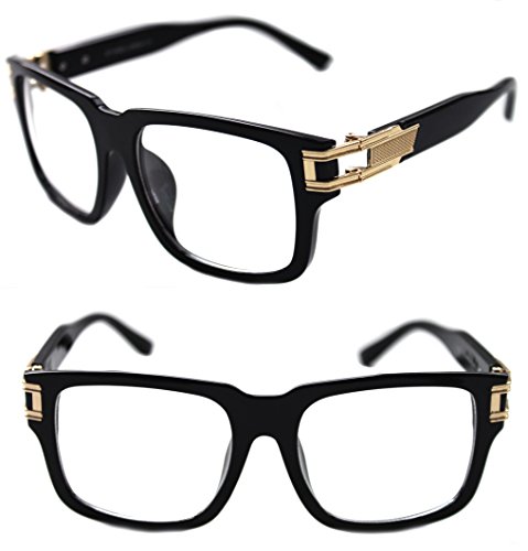 Men's Hip Hop GrandMaster Vintage Retro 80's Swag Clear Lens Eye Glasses Sunglasses Hip Hop (Black Gold, Clear)