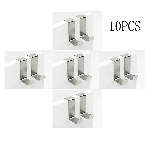 NYKKOLA Set of 10 Over The Door Reversible Z Hooks, Over The Door Hanger Stainless Steel Organizer for Coat, Towel, Bag, Robe Kitchen Cabinet Clothes Hanger, Nail-Free,Small