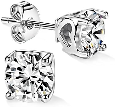 14K Gold Plating Sterling Silver Round Cut CZ Stud Earrings