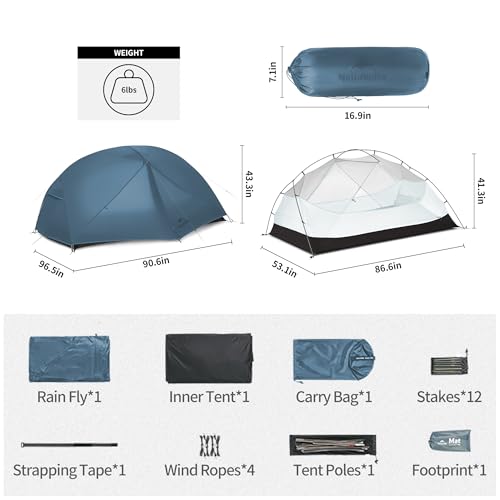 Naturehike Mongar 2 Person Backpacking Tent 3 Season Camping Ultralight Lightweight Tent Double Layer Free Standing Tent for Camping Hiking Cycling
