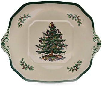 Spode Christmas Tree England S3324 Square Serving Cake Plate w/Handles